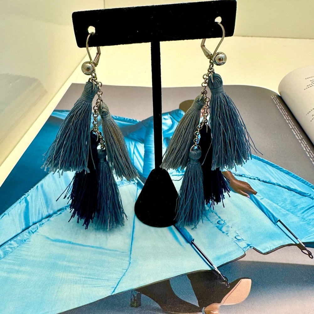 BUY OR BUNDLE FOR FREE WITH $125. Purchase Tassel Drop Earrings Shades of Blue